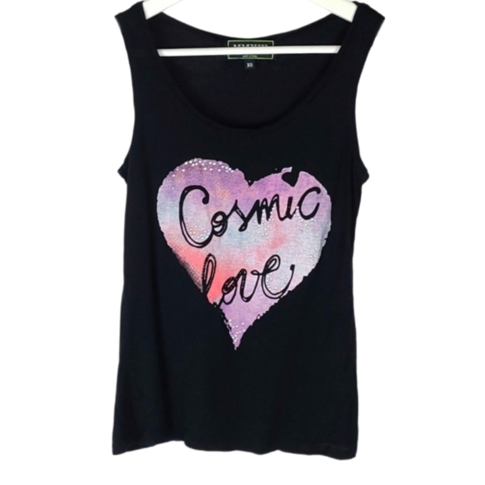 Y2K Retro Romantic Tank Top Black Pink Purple Cosmic Love, Women's XS